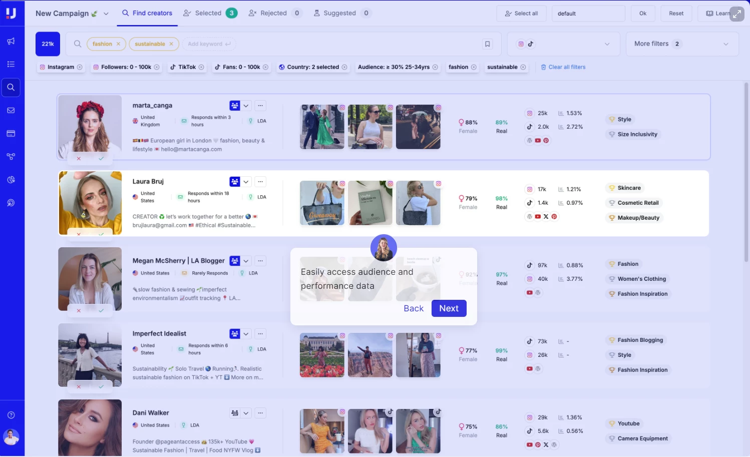 Upfluence’s dashboard 