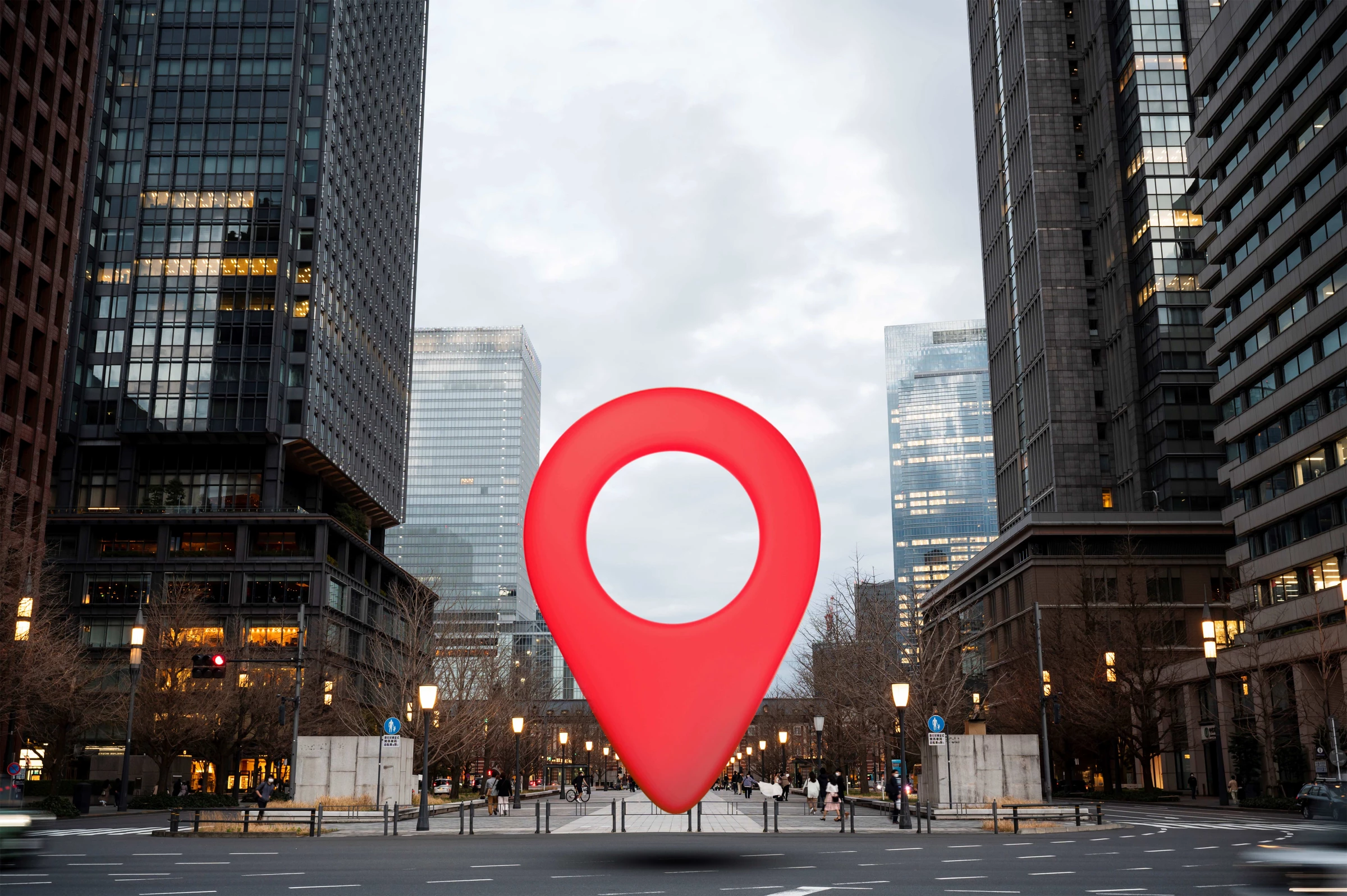 A pin in the middle of a city street