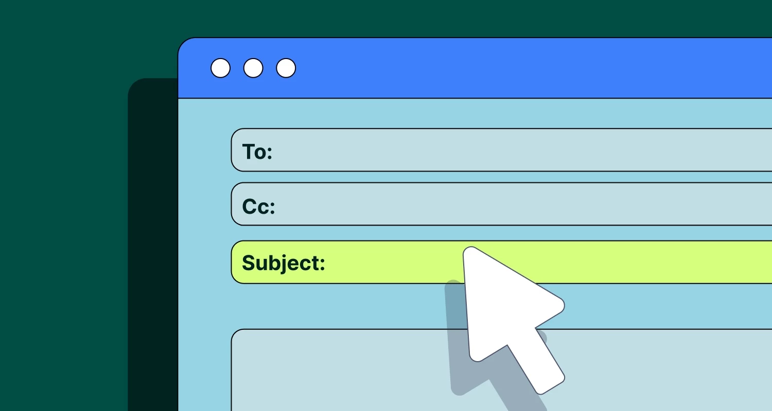 Illustration of an email composition window with the "Subject" field highlighted