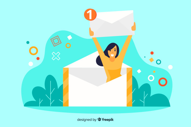 Illustration of a woman happily holding an email