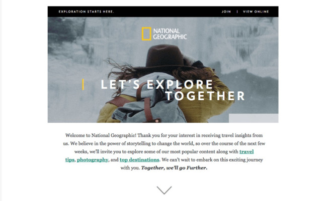Traveler with a backpack exploring snowy mountains – National Geographic email banner