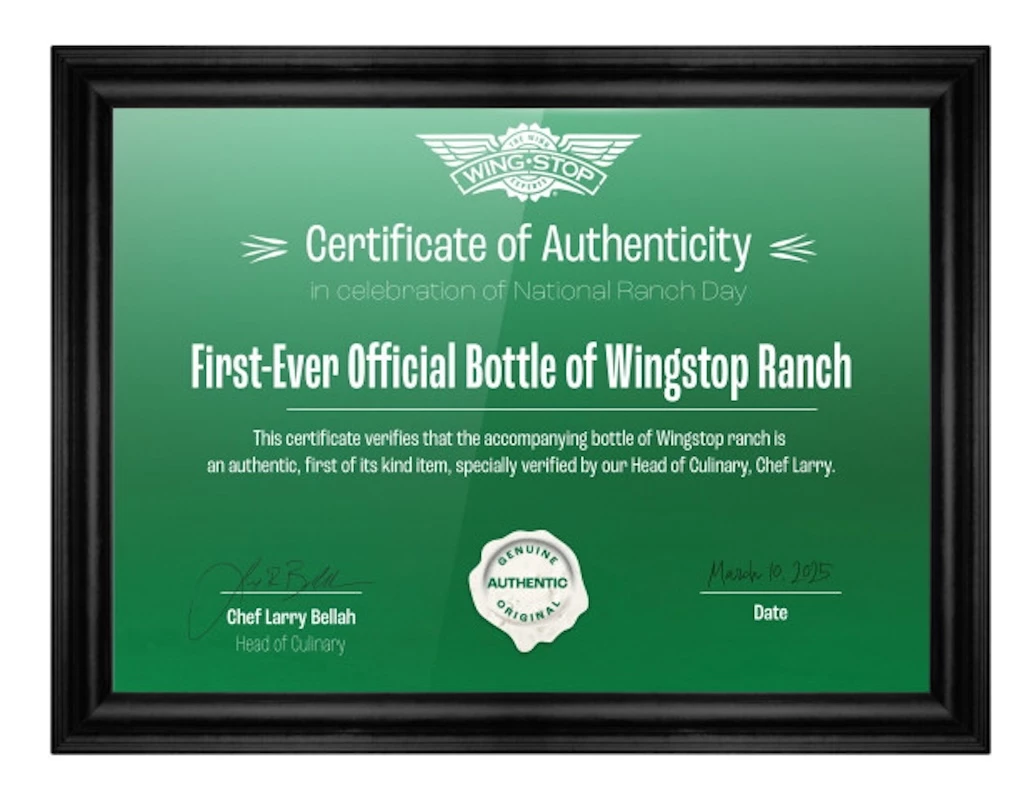 Wingstop's Certificate of Authenticity