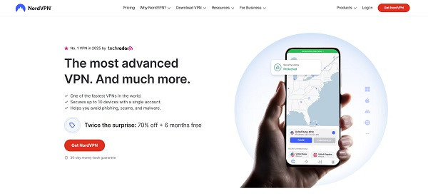 NordVPN homepage