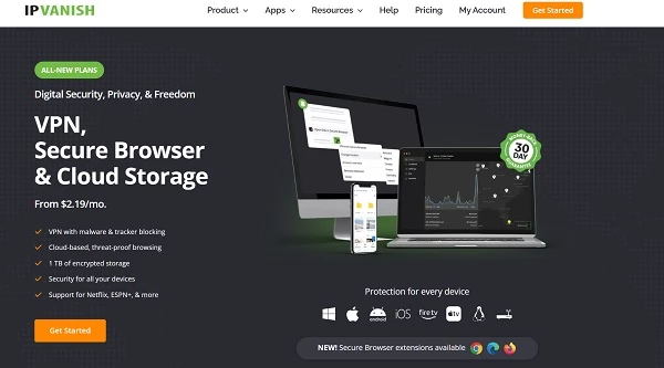 IPVanish homepage