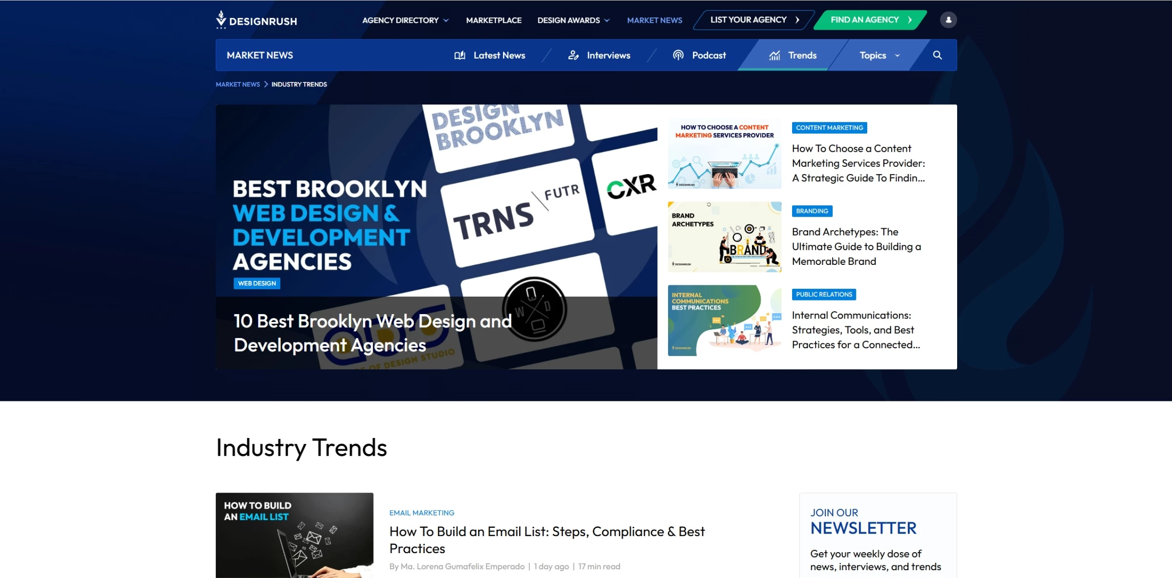 A screengrab of DesignRush’s Trends’ page