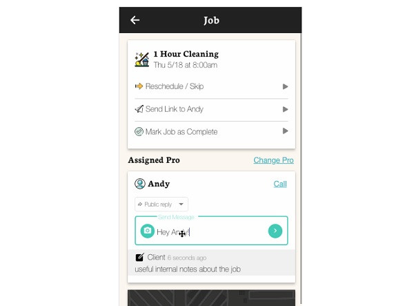Tidy cleaning app with built-in messaging