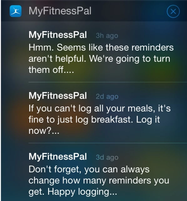 MyFitnessPal push notifications