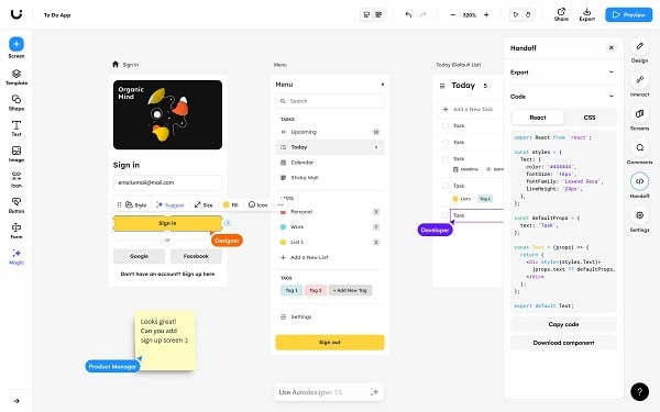Uizard interface