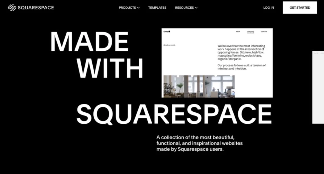 Squarespace’s UI is grounded in its sophisticated brand colors to maintain professional aesthetics.