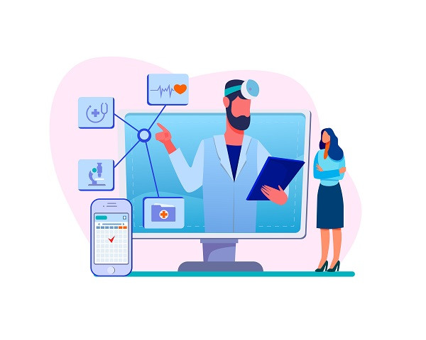 Physician analyzing data