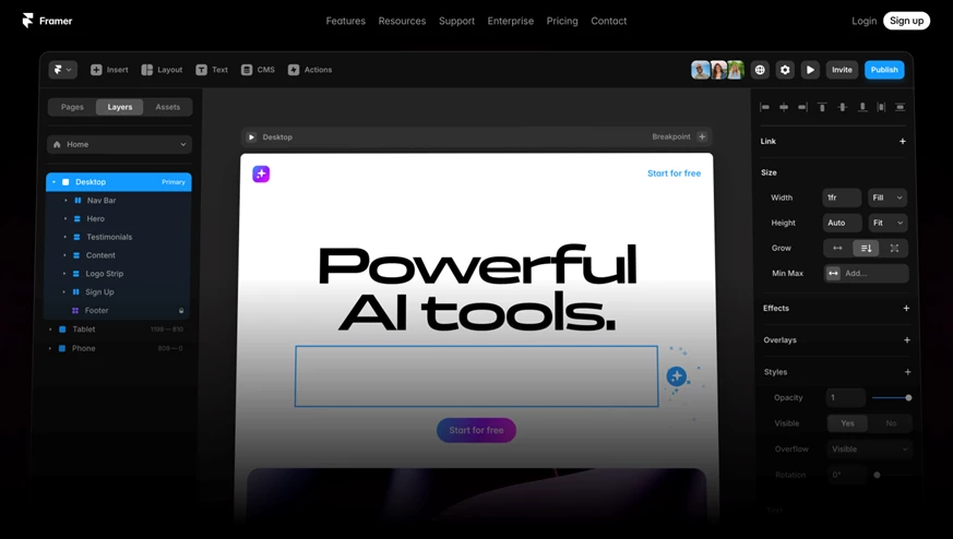 Screenshot of Framer.com homepage