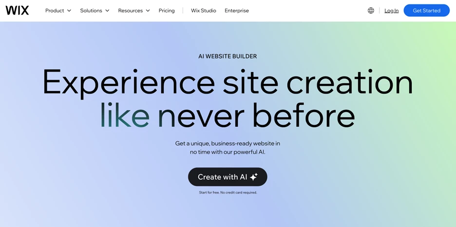 Screenshot of Wix AI Website Builder homepage