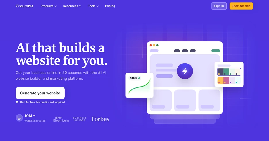 Screenshot of Durable AI homepage