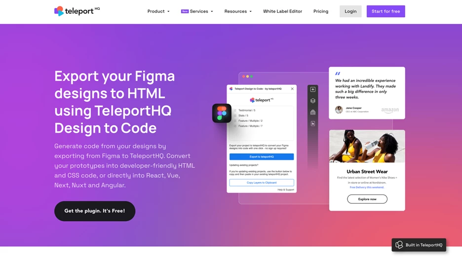 Screenshot of TeleportHQ homepage