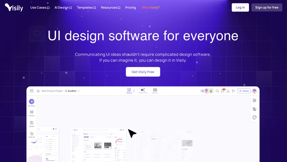 Screenshot of Visily homepage