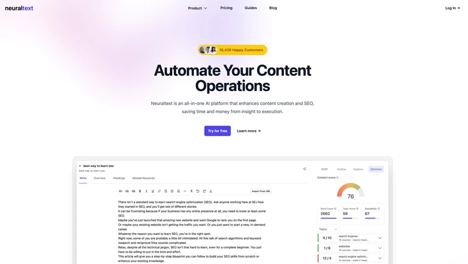 Screenshot of NeuralText homepage