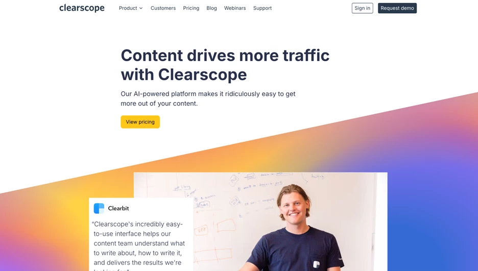 Screenshot of Clearscope homepage