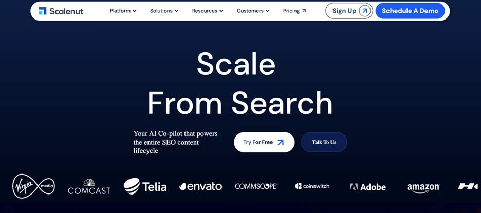 Screenshot of Scalenut homepage