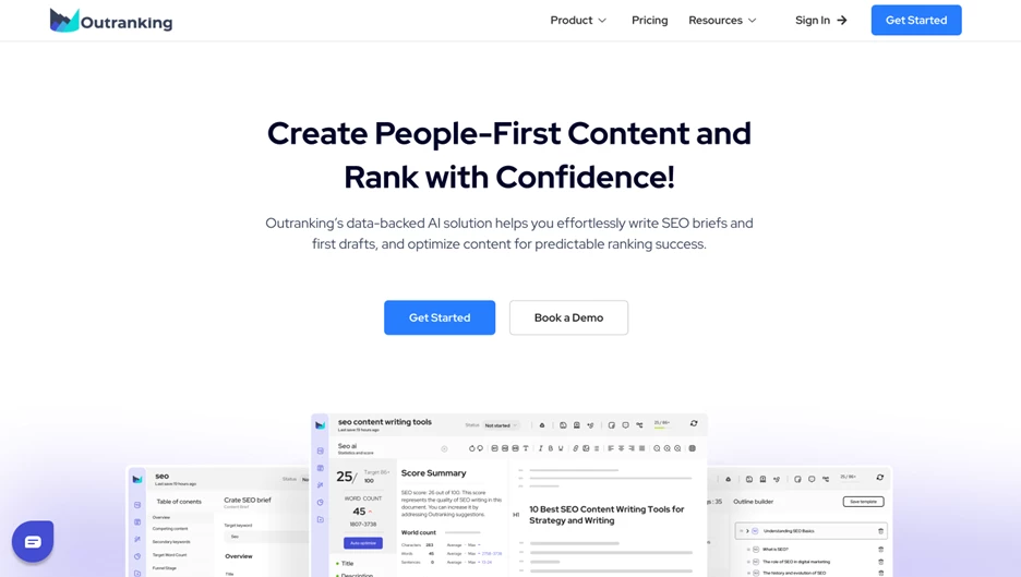 Screenshot of Outranking homepage
