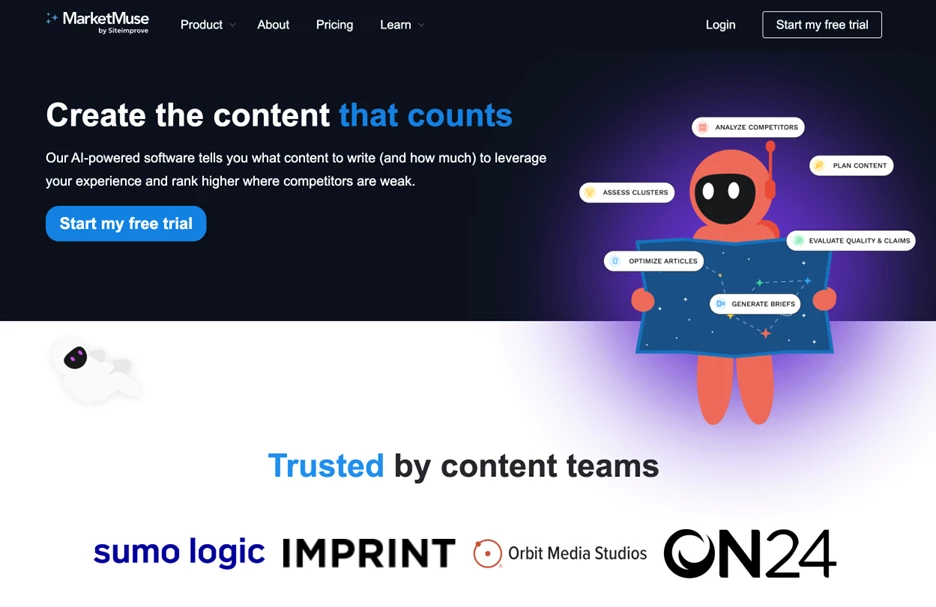 Screenshot of MarketMuse homepage