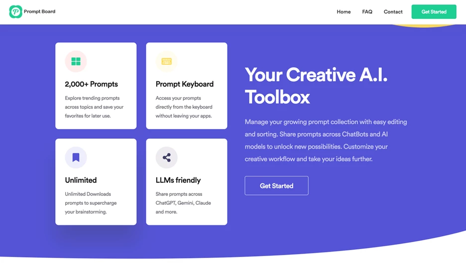 Screenshot of Prompt Board homepage