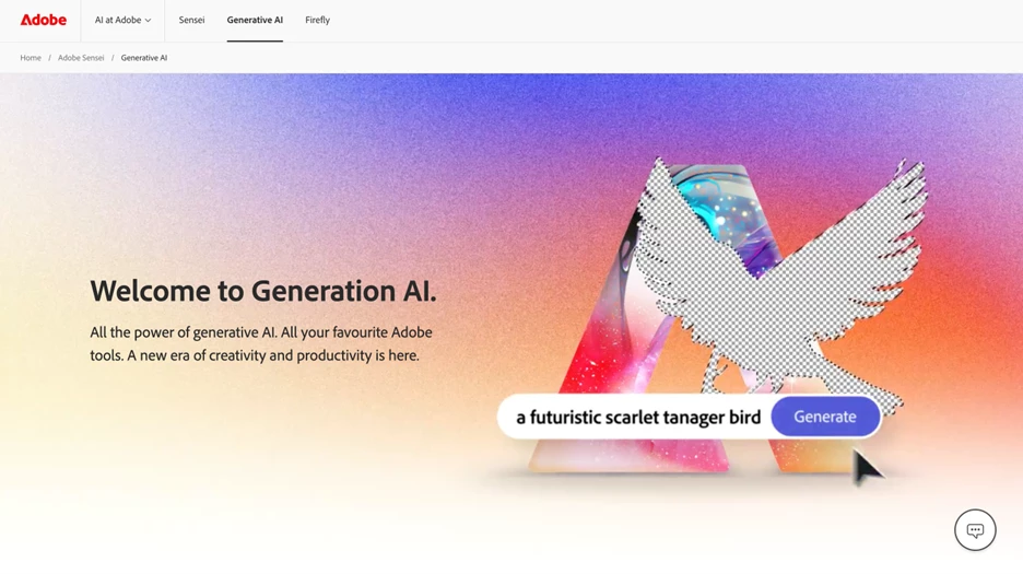 Screenshot of Adobe Sensei homepage