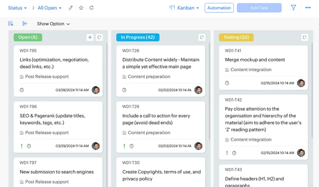 Zoho Projects Web Design Project Management Software