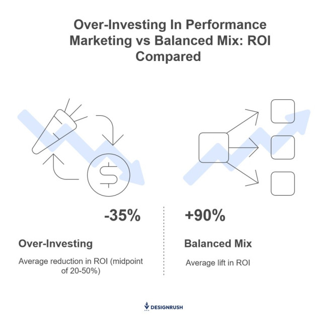 ROI from over-investing in performance marketing vs taking a balanced approach. 