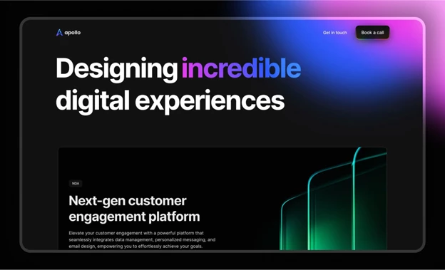 Apollo dark themed website landing page