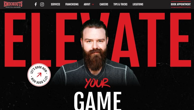 Knockouts Haircuts & Grooming dark themed website landing page