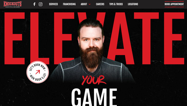 Knockouts Haircuts & Grooming dark themed website landing page