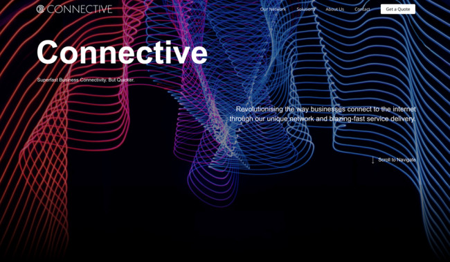 Connective dark themed website landing page