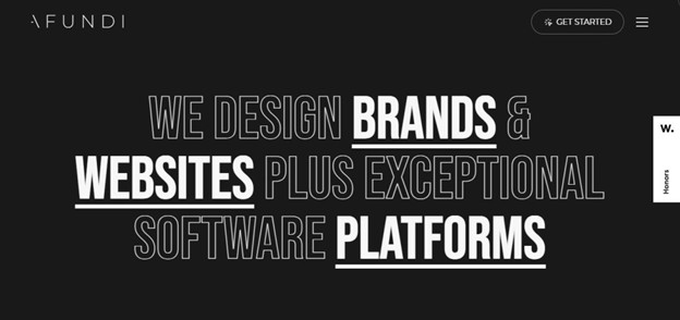 Afundi dark themed website landing page