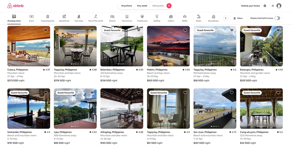 Airbnb landing page