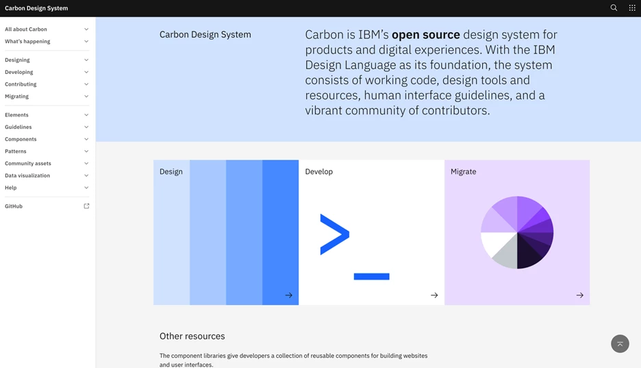 IBM Carbon landing page