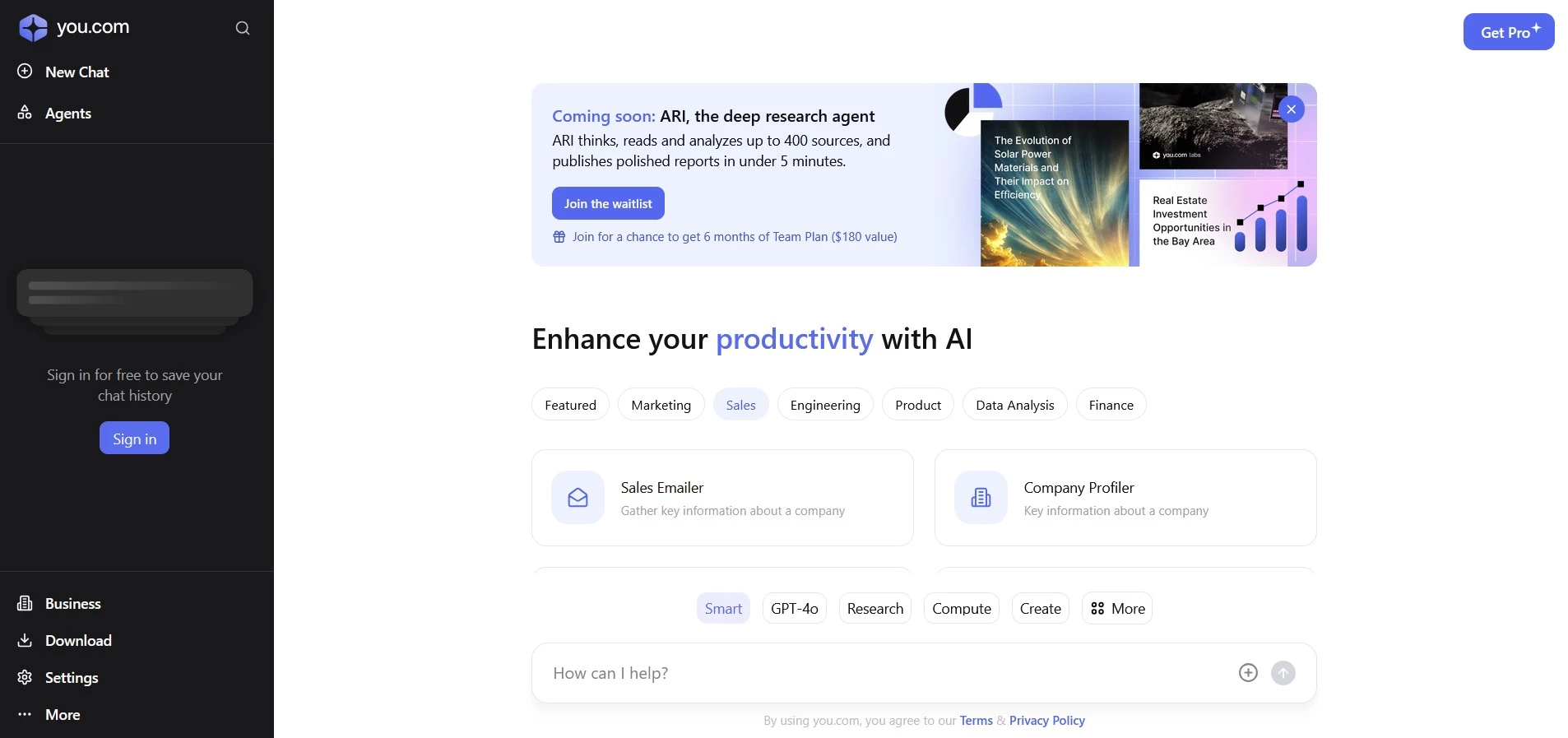 You.com homepage