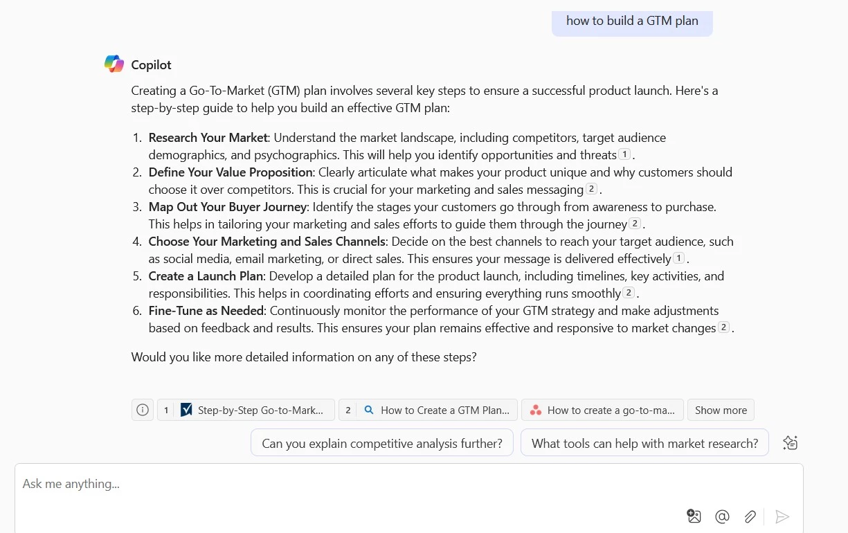 Copilot query response