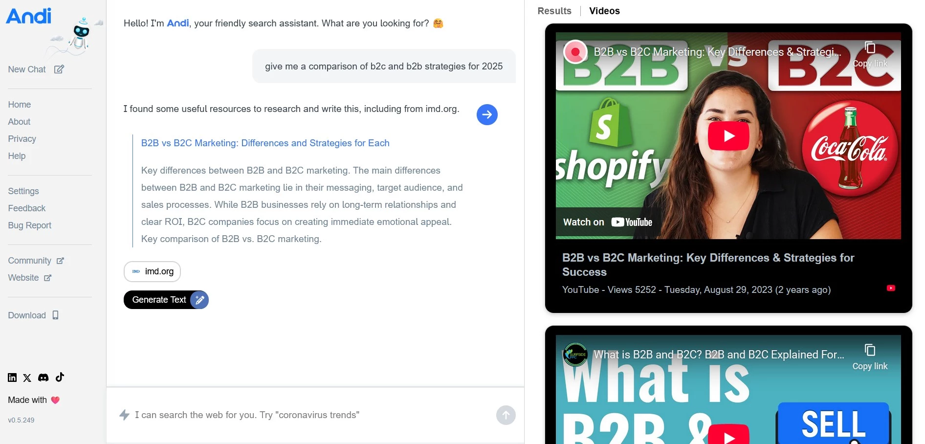 Andi search results with video content