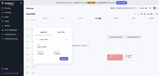 Reclaim.ai calendar.