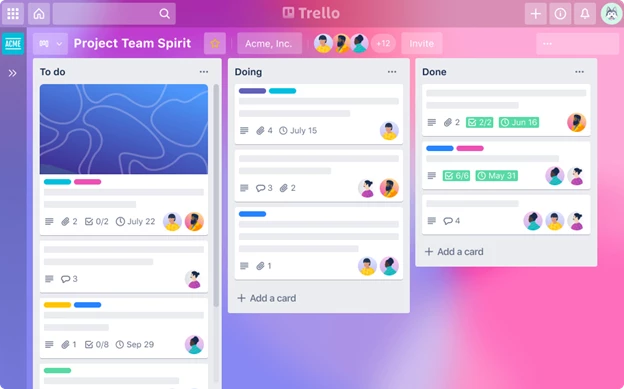 Example of Trello web design project management template