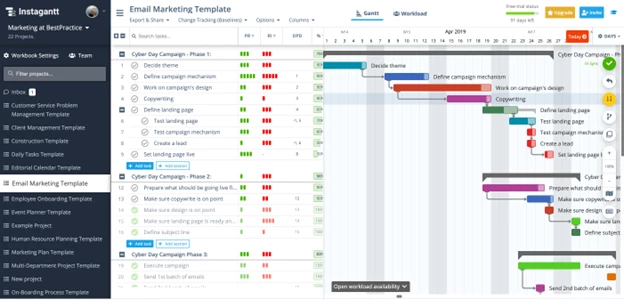Example of Instagantt web design project management template