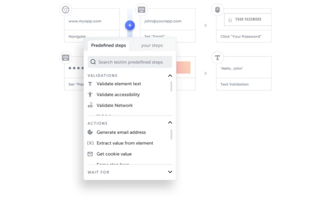 Fast-authoring features showcasing Testim’s low-code test writing capabilities