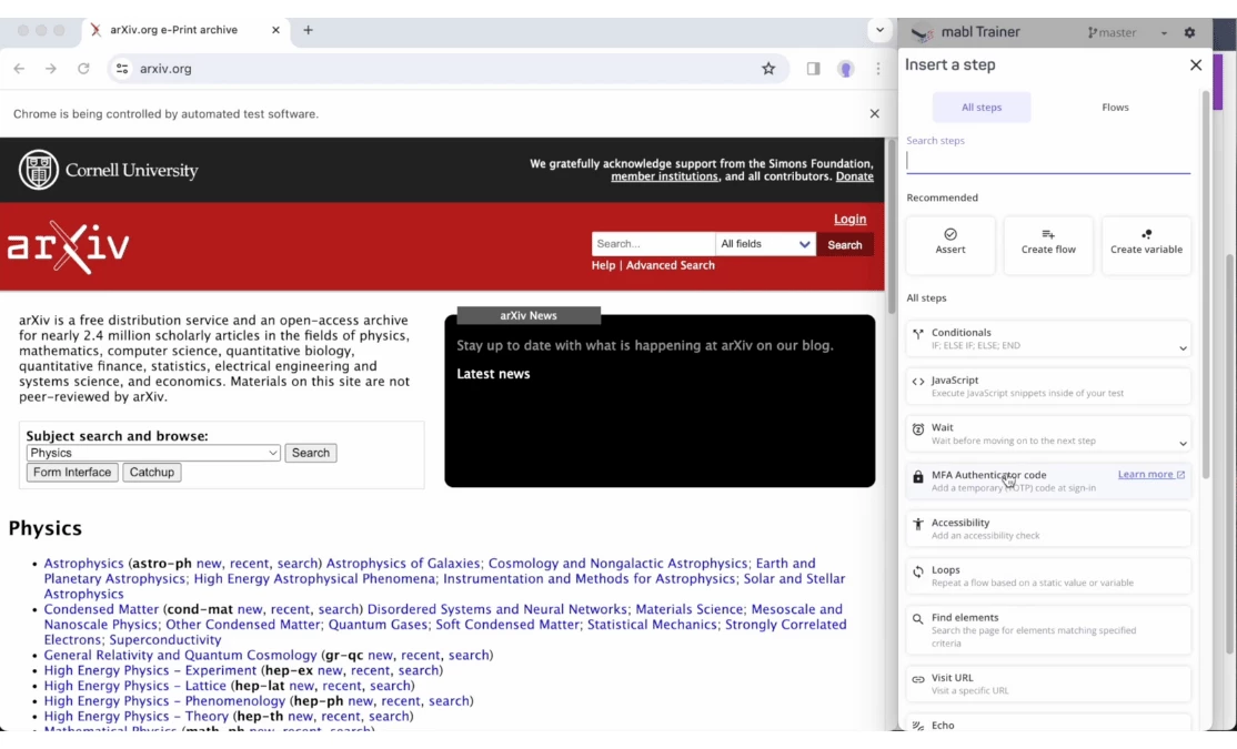 Mabl’s ability to test MFA authentication, accessibility, and PDF content