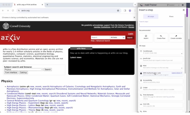 Mabl’s ability to test MFA authentication, accessibility, and PDF content