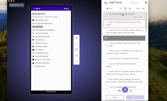 Mabl Trainer’s low code functional UI test on a mobile application