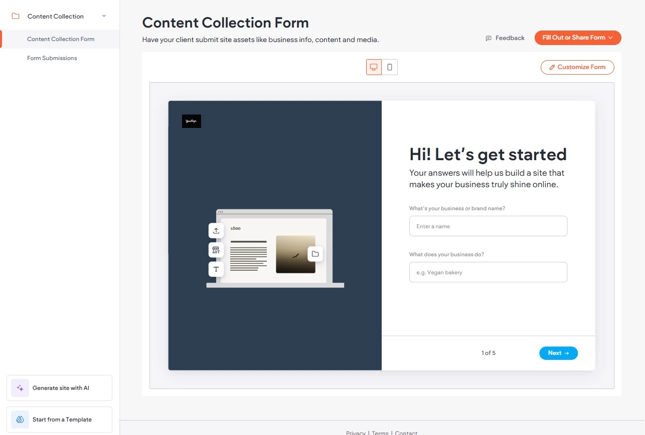 Duda’s Content Collection Form