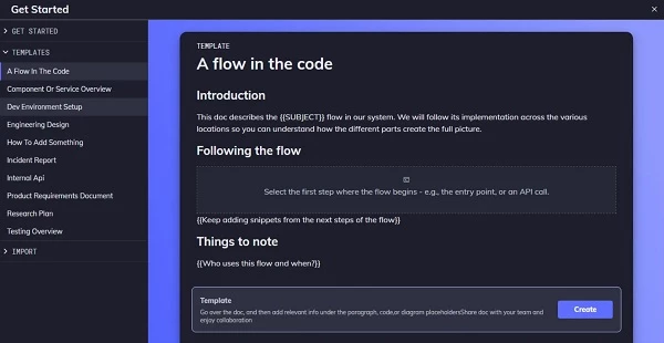 Swimm interface showing various templates