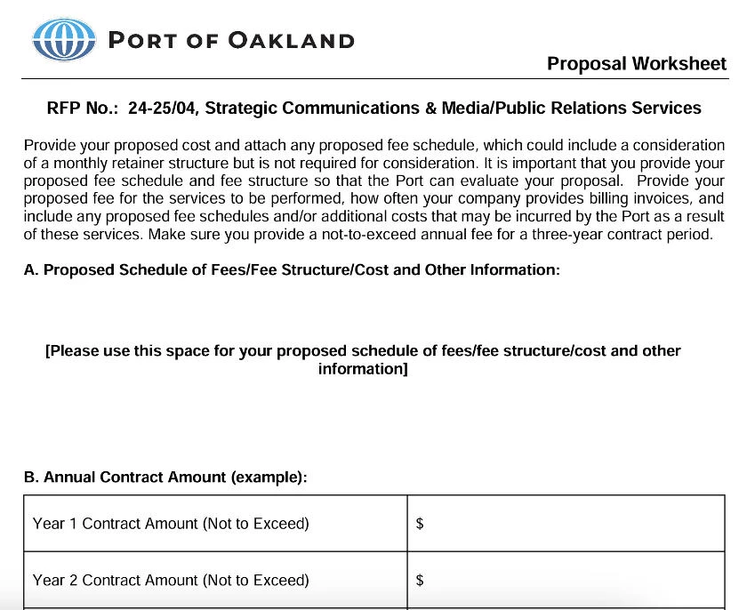 PR RFP fee structure