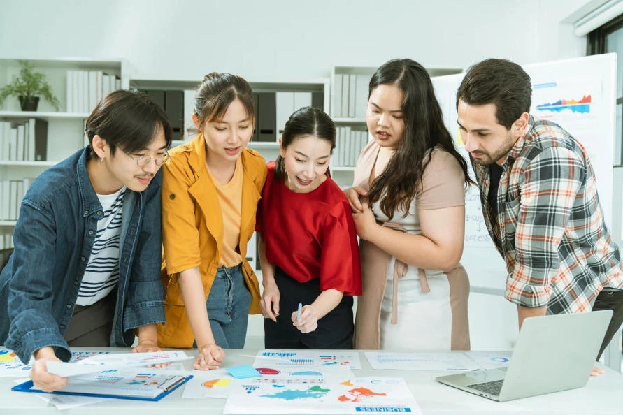 Marketing team assessing proposals