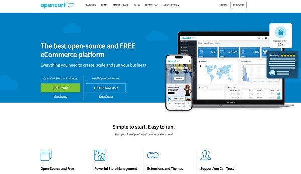 OpenCart home page